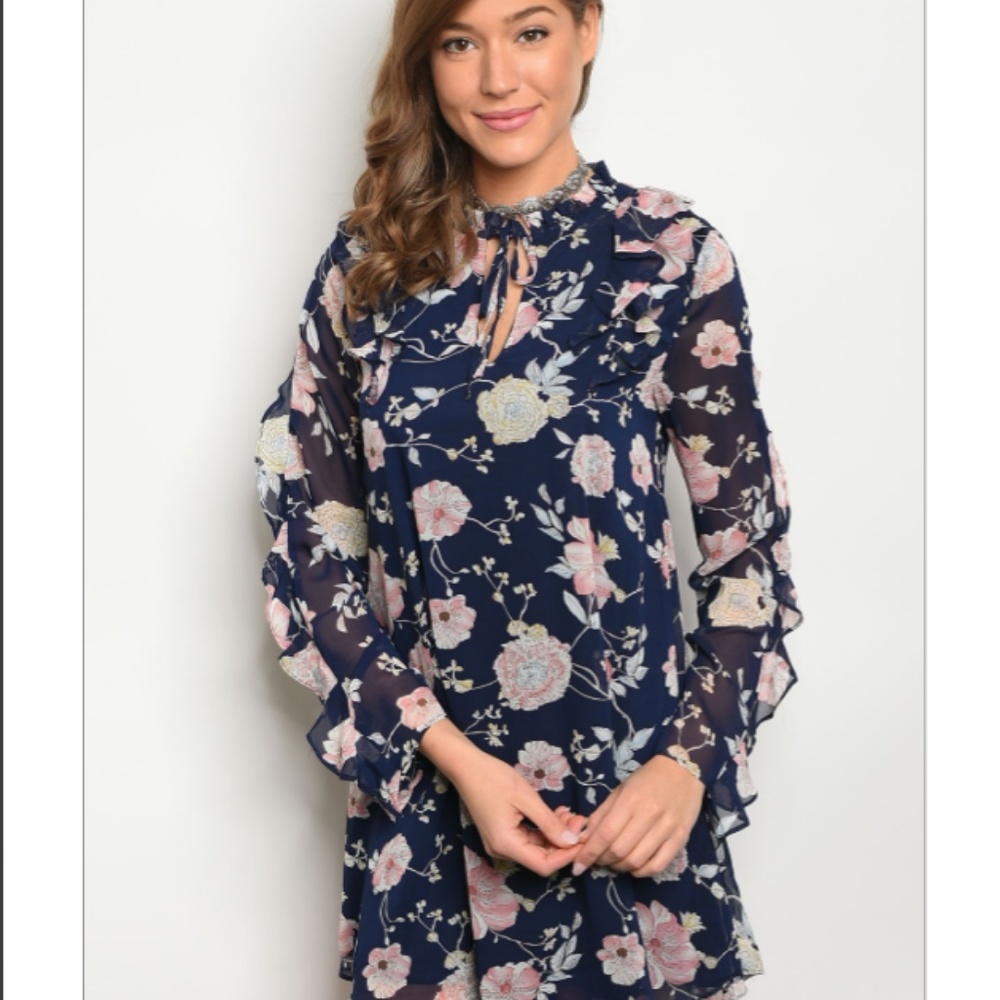 💗JUST IN!🌻CUTE Loveriche Boho Navy Shiffon Dress